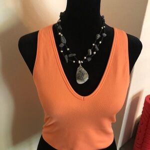 Athleta Aurora Coral Ribbed Crop Top, M,NWT